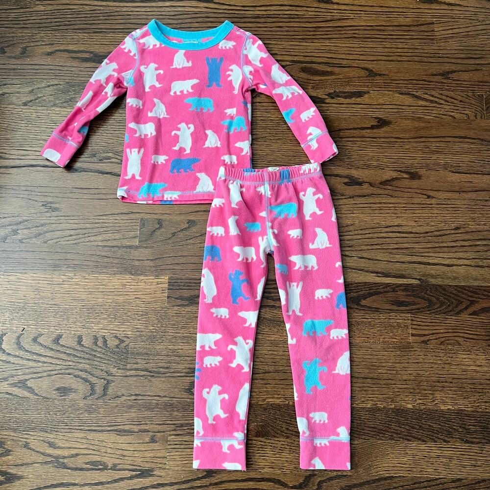 Hatley Pink Polar Bear Warm Cozy Winter Fleece Pajama Set for Toddler Girl - 3